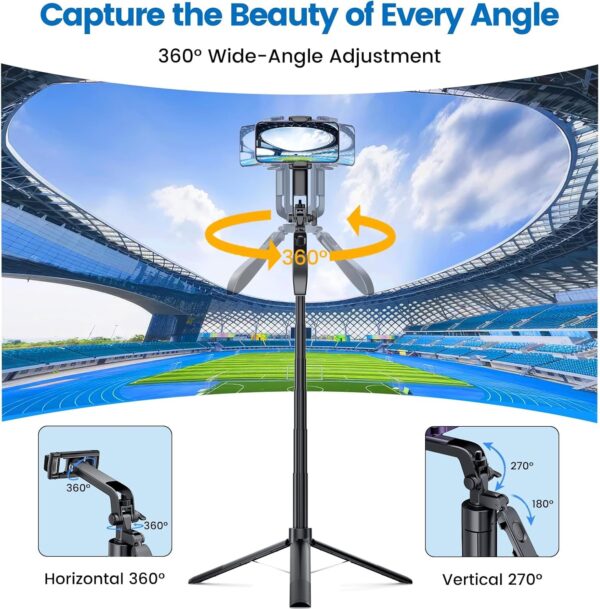 Marchpower 67'' Tripod for Cell Phone, Selfie Stick for iPhone Android with Remote and Light, Panoramic Photography Portable Travel Tripod for Video Recording/Live Streaming/Photography/Vlog - Image 2