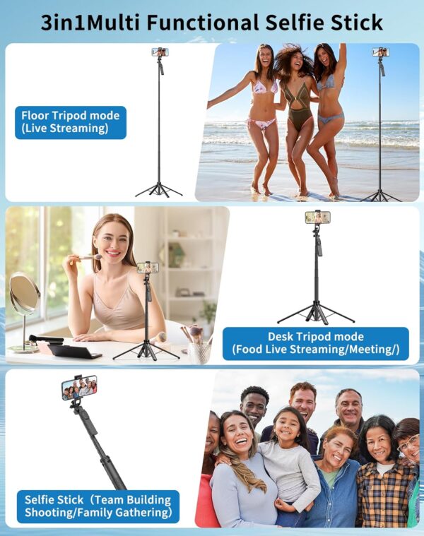Selfie Srick Tripod Phone:70.8" Adjustable Stand for iPhone 15/Samsung S23/GoPro, Portable Tripod for Camera & Phone, Vlogging, YouTube Live Streaming, Travel Photography - Image 6