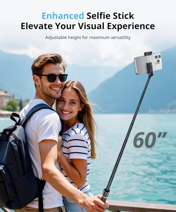 60'' Selfie Stick Tripod,Tripod for iPhone Wireless Remote for Selfies,Group Photograph,Video Recording. Phone Stand Compatible with iPhone Android Phone,Camera - Image 2