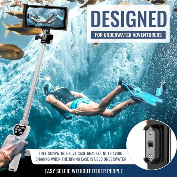 Bluetooth Selfie Stick for iPhone 16 Pro Max/16 Pro Samsung Galaxy S25 Ultra, Extendable & Portable Diving Surfing Swimming Waterproof Phone Selfie Stick, Underwater Photo/Video Recording with Lanyard - Image 3