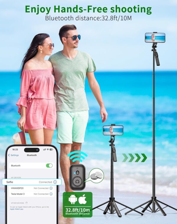 71" Cell Phone Tripod & Selfie Stick, for iPhone Tripo d Stand, Travel Tripod with Remote, Phone Selfie Stick for iPhone 11/14/ 15/16 Compatible with All Phones,for gopro and Cameras - Image 4