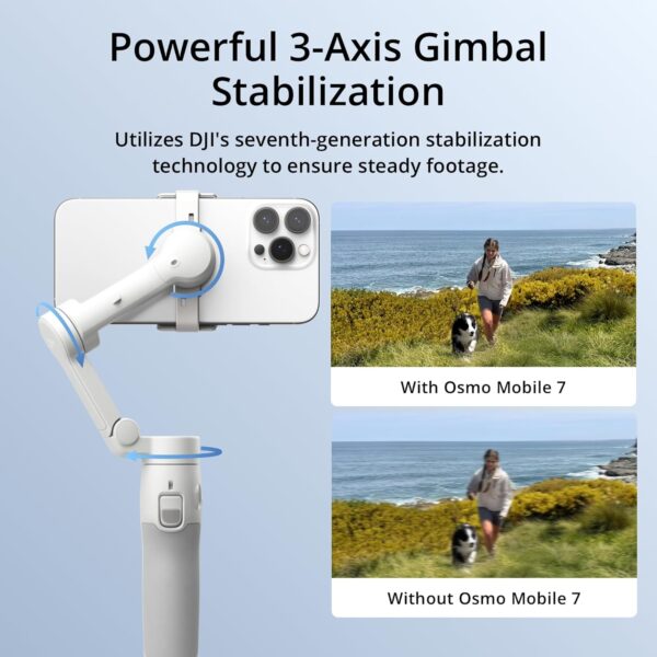 DJI Osmo Mobile 7 Gimbal Stabilizer for iPhone, Android, Built-in Tripod, Ultra-Light, Comfortable Grip, 3-Axis Phone Gimbal, ActiveTrack 7.0, ShotGuides, One-Tap Edit, 10hrs Use, Phone Charging - Image 2