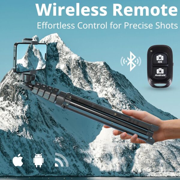 UBeesize 72" Phone Tripod & Selfie Stick, Camera Tripod Stand with Wireless Remote and Phone Holder,Compatible with iPhone Android, Perfect for Selfies/Video Recording/Live Streaming Black - Image 4