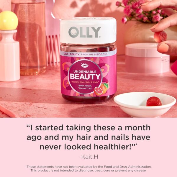 OLLY Undeniable Beauty Gummy, For Hair, Skin, Nails, Biotin, Vitamin C, Keratin, Chewable Supplement, Grapefruit, 30 Day Supply - 60 Count - Image 6