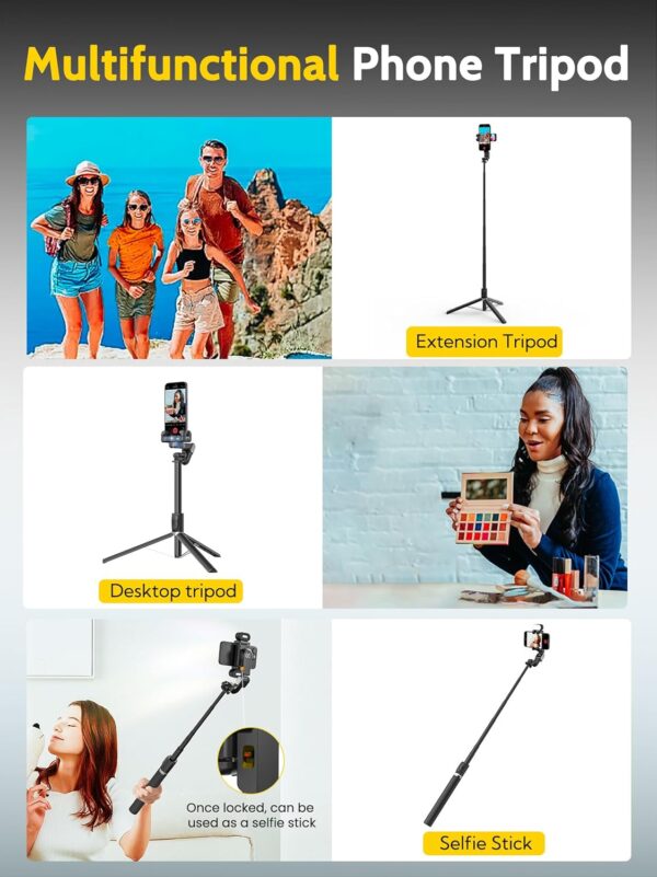 Auto Face Tracking Tripod 360 Rotation for iPhone Android,Phone Stand Follow You for Video Recording,Selfie Stick Tripod with RGB Light,Remote Control for YouTube,TikTok Vlogging(M2Pro Black) - Image 6