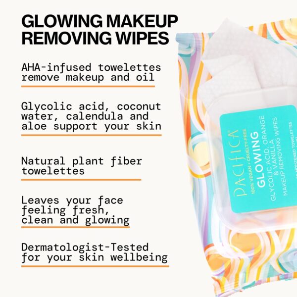 Pacifica Makeup Remover Face Wipes - Daily Facial Cleansing & Exfoliating Towelettes - Biodegradable - Organic - w/ Gycolic Acid - Clean Beauty Vegan & Cruelty-Free Dermatologist Tested 30 Count - Image 8