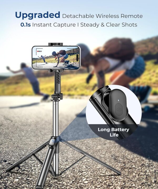 67‘’ Selfie Stick Tripod, Phone Tripod with Wireless Remote Control, Portable Selfie Stick for Photograph, Live Streaming, Video Recording, Compatible with All Cell Phones, Black - Image 3