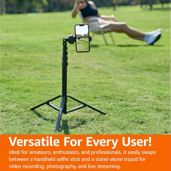 Amazon Basics 64-inch Extendable Tripod for iPhones and Smartphones, Selfie Stick Mode and Phone Tripod Mode, Black - Image 6