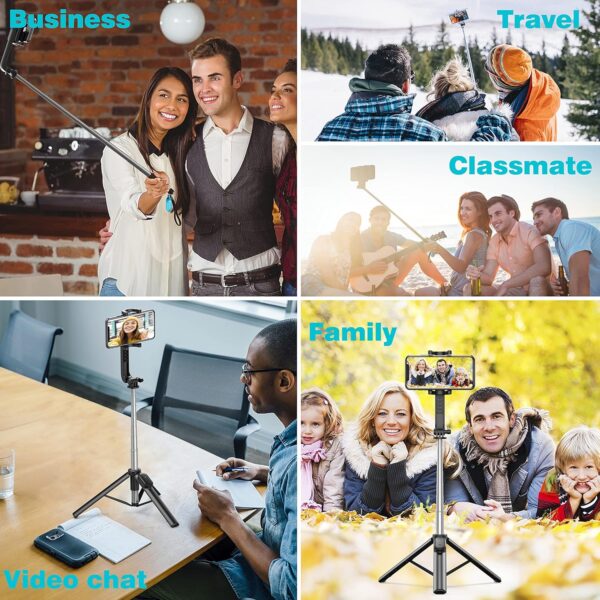 Selfie Stick, Extendable Selfie Stick Tripod with Wireless Remote & Phone Holder, Portable Phone Tripod for Group Selfie/Live Streaming/Video Recording, Compatible with iPhone & Android Devices - Image 5