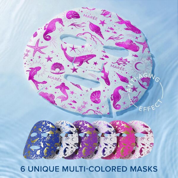 MAREE Collagen Facial Mask with Hyaluronic Acid - Sheet Face Masks Skincare with Green & Red Algae Extract - Hydrating Mascarillas Faciales For Women Skin Care - 6 Pack - Image 7