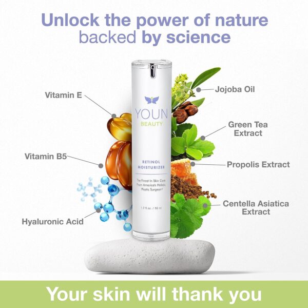 YOUN Beauty 2.5% Retinol Night Cream Moisturizer for Face by Holistic Dr. Anthony Youn – Paraben-Free Face Moisturizer with Vitamin B5 & E, Hyaluronic Acid, and Green Tea for Skin Renewal, 50ml - Image 2